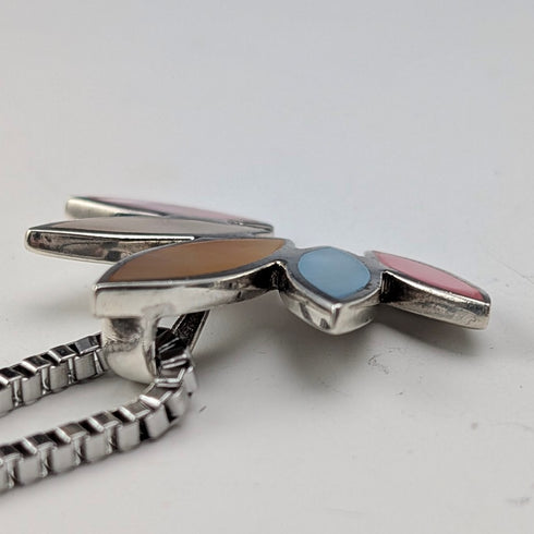 復古純銀底座,五色珍珠母貝花形吊墜搭配項鍊